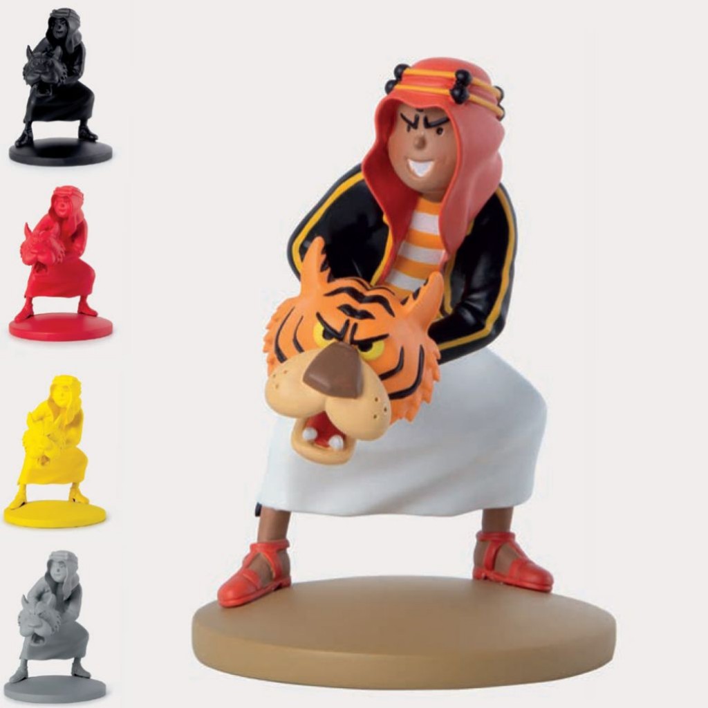 Figurine Tintin Abdallah au tigre + 4 autres figurines Abdallah monochromes 