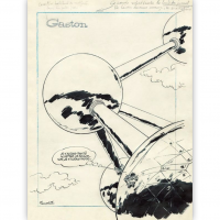 Estampe pigmentaire Gaston sur l’Atomium par Franquin