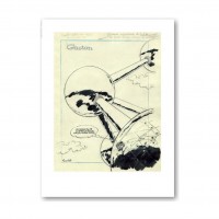 Estampe Franquin – Étude de couverture &quot;Gaston sur l’Atomium&quot;