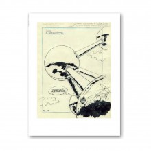 Estampe Franquin - Étude de couverture "Gaston sur l'Atomium"