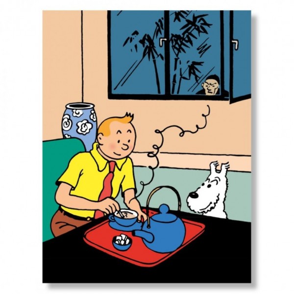 Tintin Poster - The Blue Lotus - Tintin having his tea