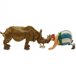 Figurine Pixi Obélix nez à nez avec le rhinocéros