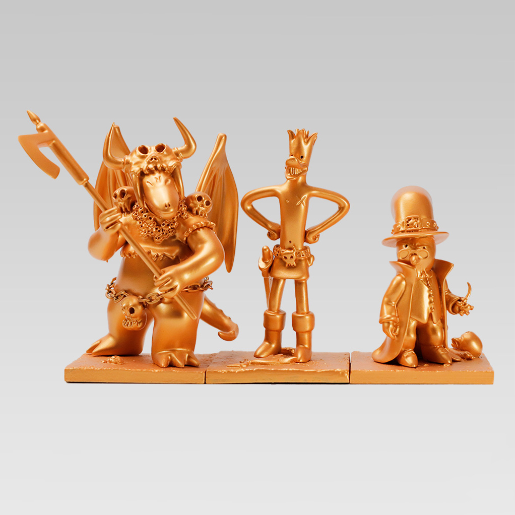 Figurines, Coffret Donjon, 3 personnages par Trondheim et Sfar, monochrome OR - principal