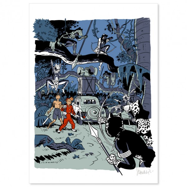 Silk screen Spirou, The Host master, printed in colors, signed by Schwartz