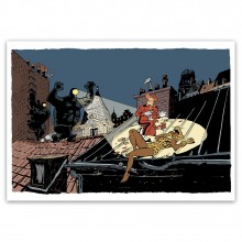 Spirou Art print, The Leopard woman, first pages signed by Schwartz