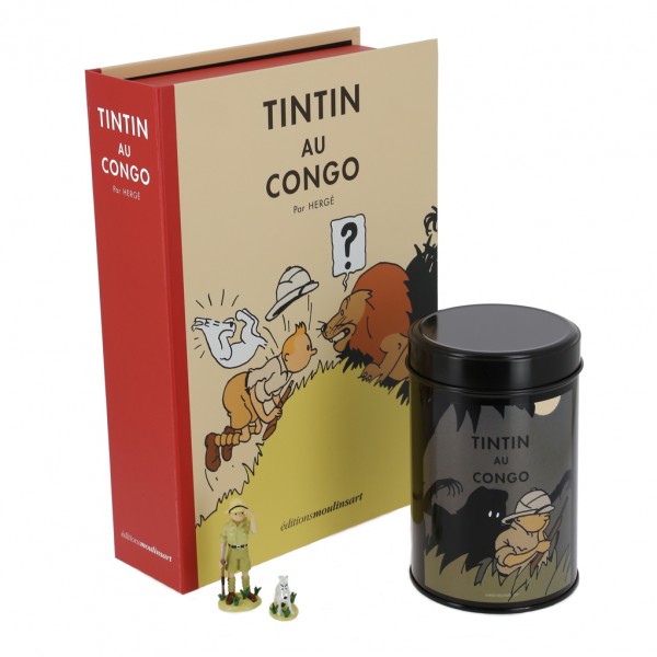 Pack Tintin au Congo - Figurine, Litho et Boite à café (Homme Léopard)