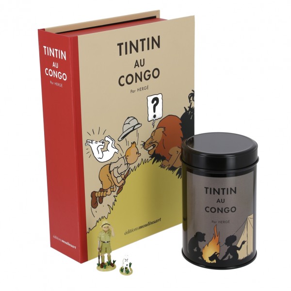 Pack Tintin au Congo - Figurine, Litho et Boite à café (Feu de camp)