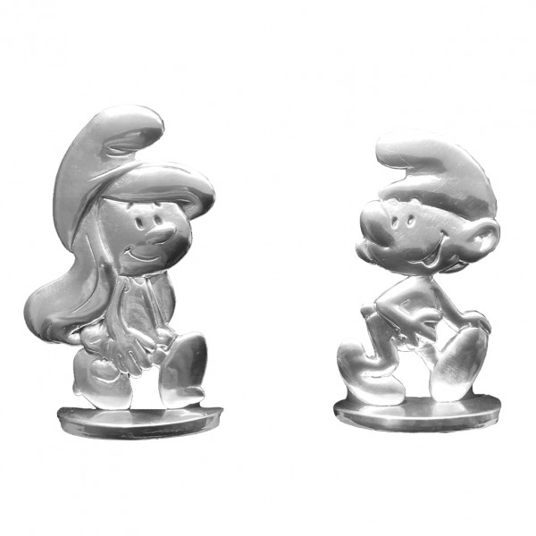 Tin figurine Smurfette walking with a Smurf