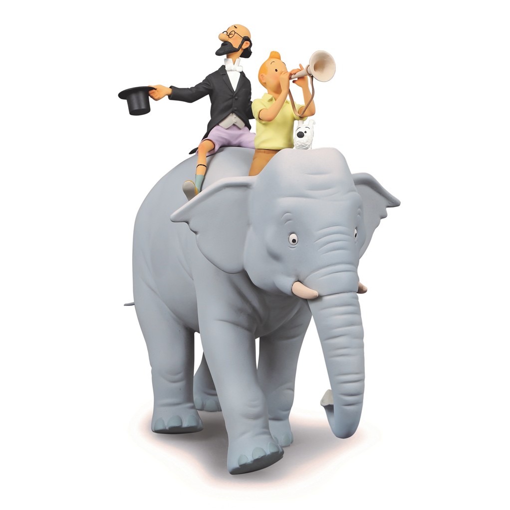 Tintin et Philémon sur un éléphant - statuette résine 37 cm - principal