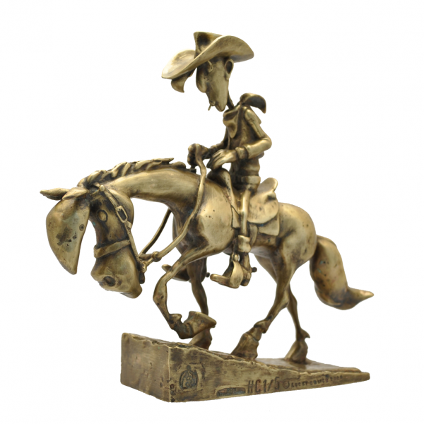 Figurine en bronze Lucky Luke et Jolly Jumper gravissant la colline