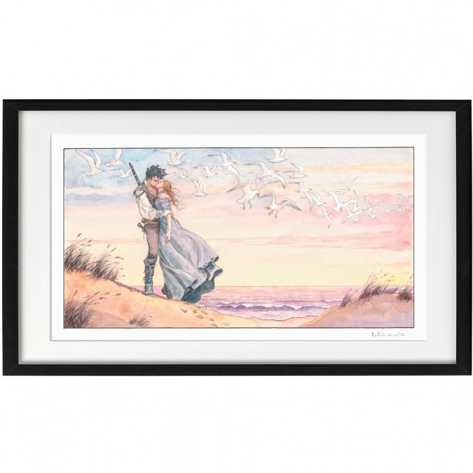 Sérigraphie Baiser sur la Plage Blanc - Milo Manara - Silkscreen print