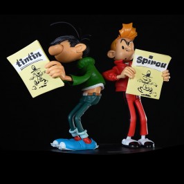 Figurine Maris Jothieu Gaston et Spirou lisent leur journal