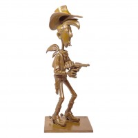 Bronze d'art Lucky Luke tirant plus vite que son ombre