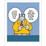 Silk screen print Le Chat de Geluck, right and wrong