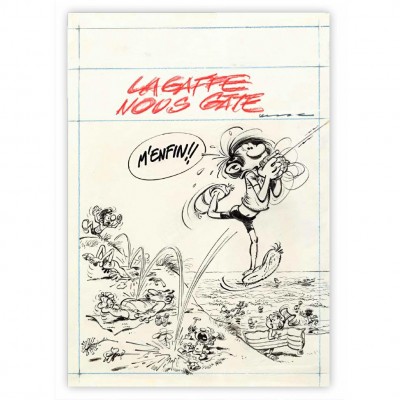 Estampe pigmentaire, étude de couverture Lagaffe nous gâte par Franquin - principal