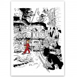 Silk screen Spirou, The Host master, printed in Black and White, signed by Schwartz