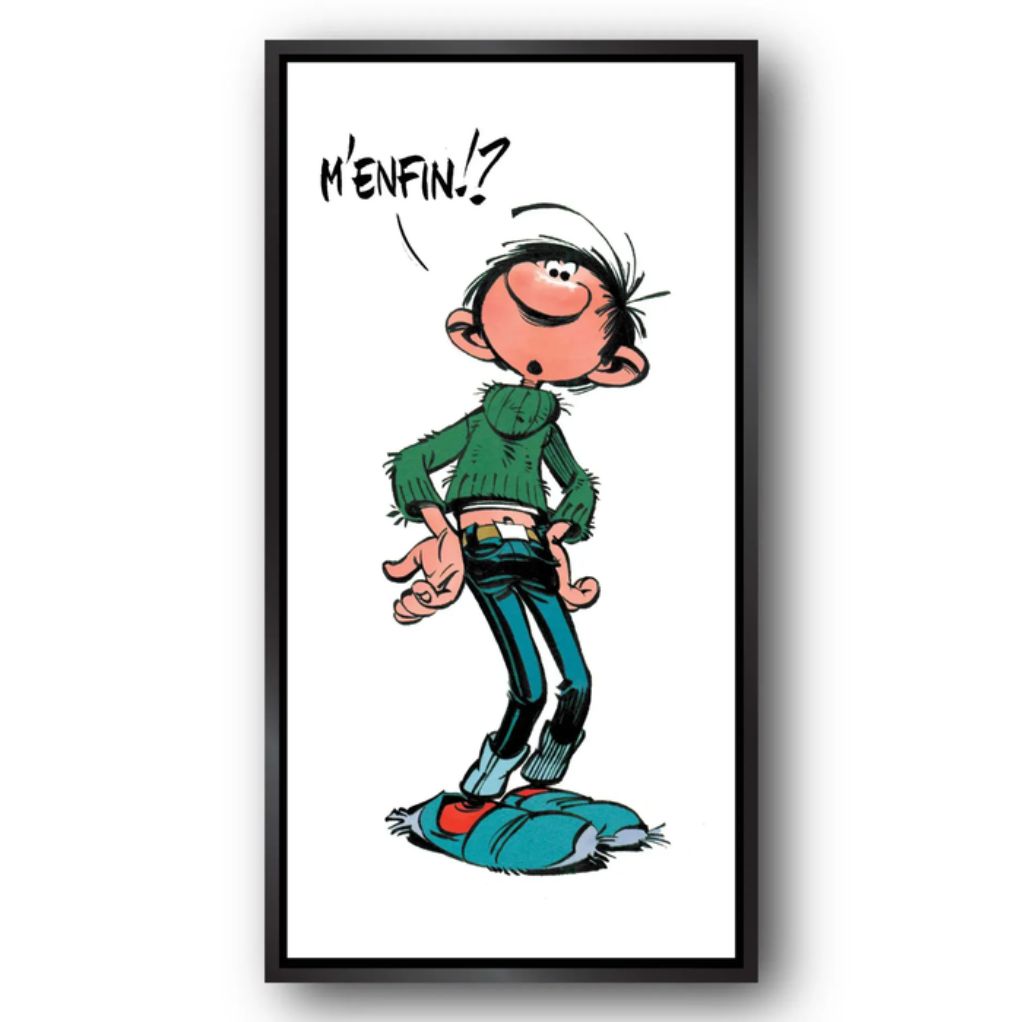 Tableau Gaston Lagaffe - M'enfin - 30 x 60 cm - Caisse américaine noire - principal