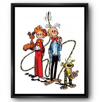 Tableau Spirou - Spirou, Fantasio, Spip et le Marsupilami - 40 x 45 cm - Caisse américaine noire