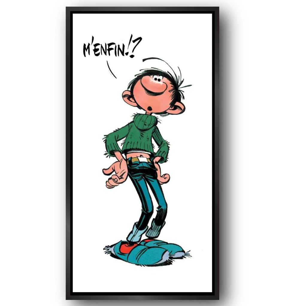 Tableau Gaston Lagaffe - M'enfin - 40 x 80 cm - Caisse américaine noire - principal