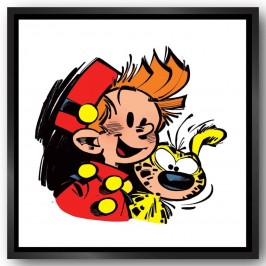 Tableau Spirou - Spirou et le Marsupilami - 60 x 60 cm - Caisse américaine noire