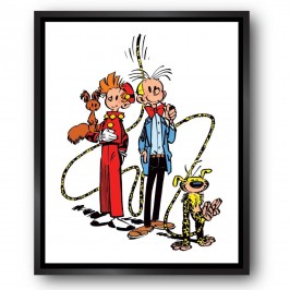 Tableau Spirou et Fantasio - Spirou, Fantasio, Spip et le Marsupilami - 75 x 100 cm - Caisse américaine noire