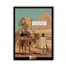 Tableau de collection en bois - Mortimer sur un chameau devant le Sphinx