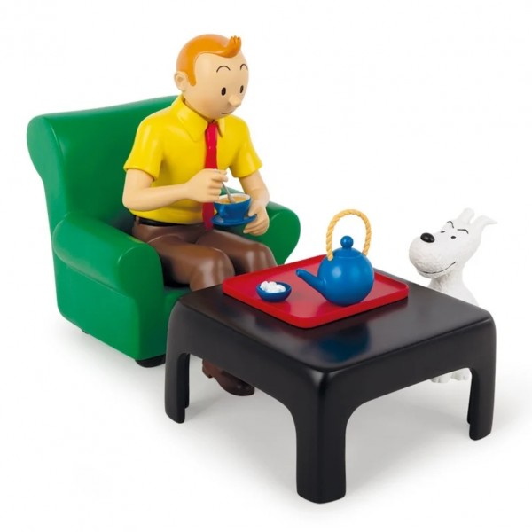Figurine Tintin prenant le thé