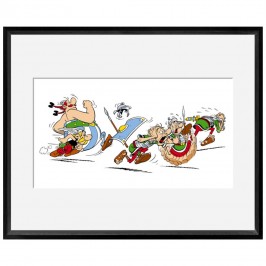 Digigraphie Astérix et Obélix - Confontation - 50 X 40 cm - Cadre noir