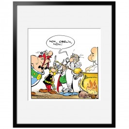 Digigraphie Astérix et Obélix - Obélix non ! - 40 X 50 cm - Cadre noir