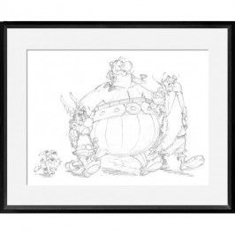 Digigraphie Astérix et Obélix, crayonné au noir - Amitié - 40 X 50 cm - Cadre noir