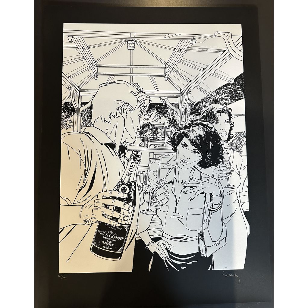 Sérigraphie Largo Winch - Hommage au champagne Moët & Chandon - Version N&B - principal