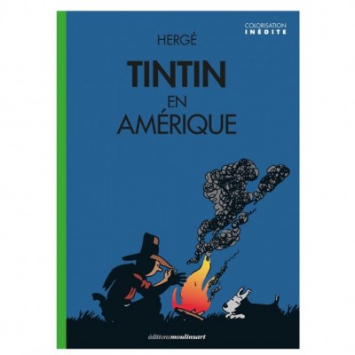 Album Tintin en Amérique colorisé - Couverture Le feu de camp - principal