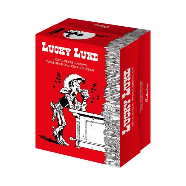 Figurine Collectoys Lucky Luke et Rantanplan pile d'albums
