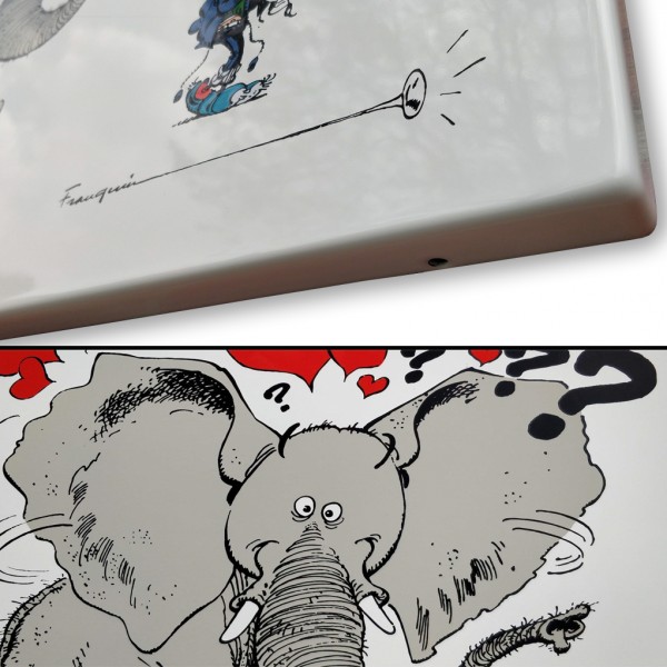 Gaston et l'éléphant - Plaque émaillée