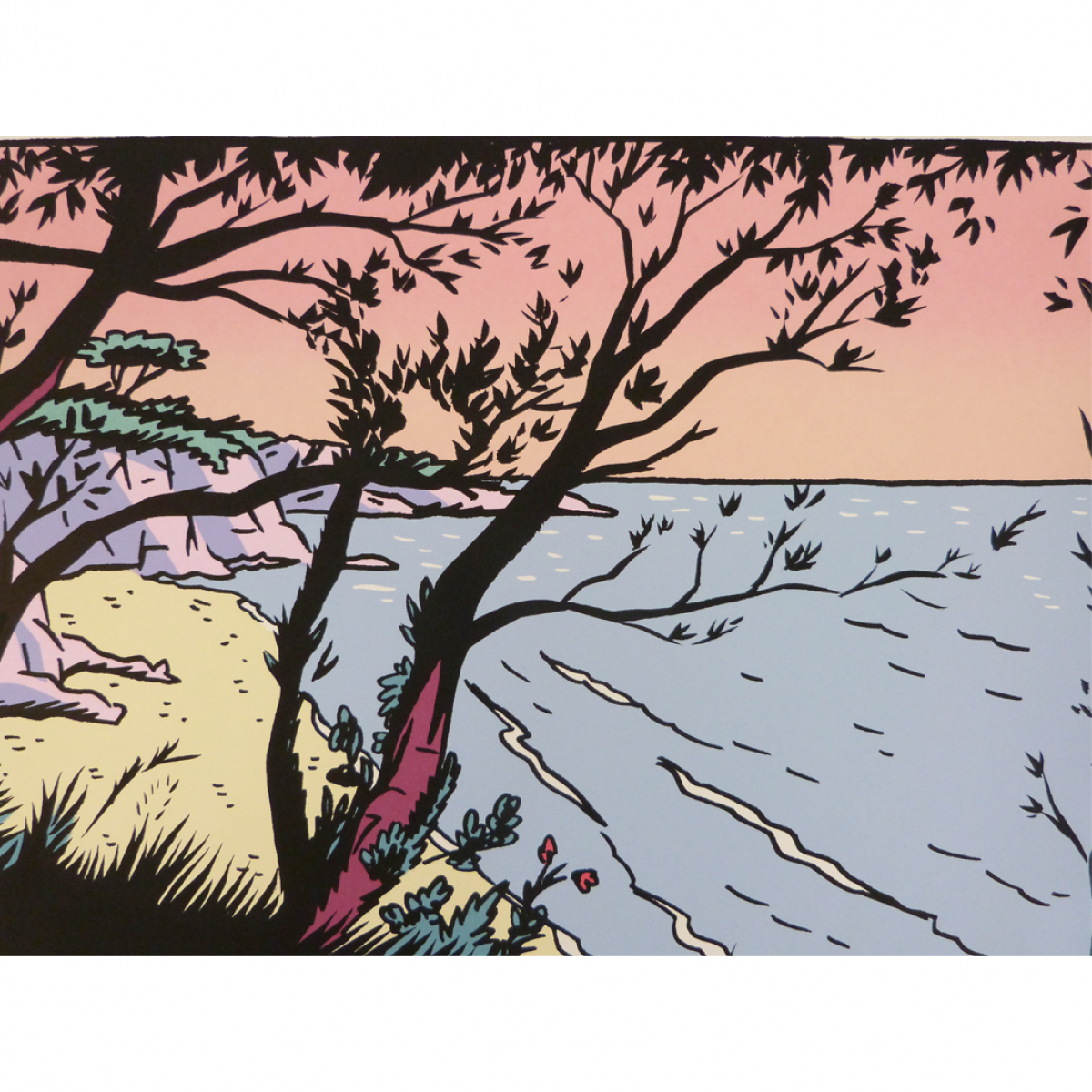 Sérigraphie La dernière rose de l'été - Plage au soleil couchant ...