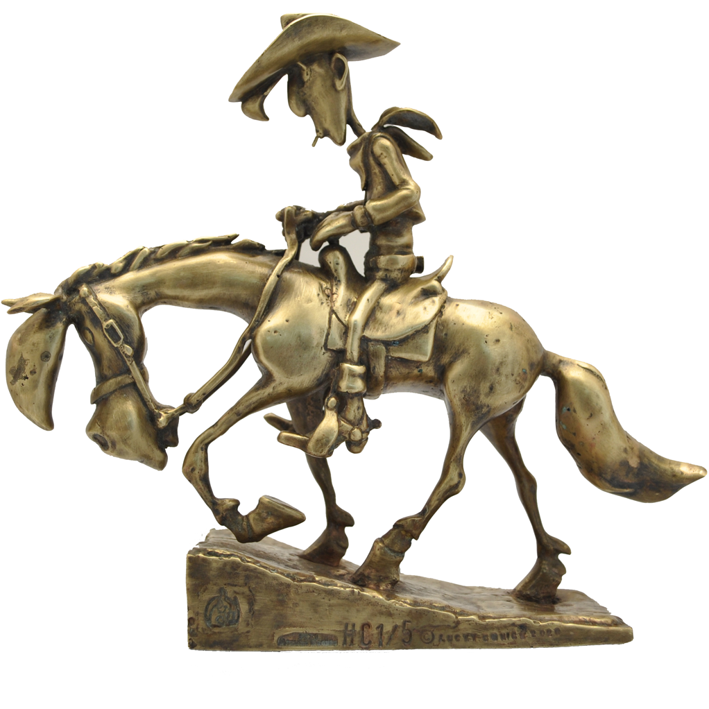 Figurine en bronze Lucky Luke et Jolly Jumper gravissant la colline - secondaire-1