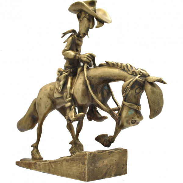 Figurine en bronze Lucky Luke et Jolly Jumper gravissant la colline