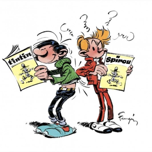 Figurine Maris Jothieu Gaston et Spirou lisent leur journal - secondaire-7