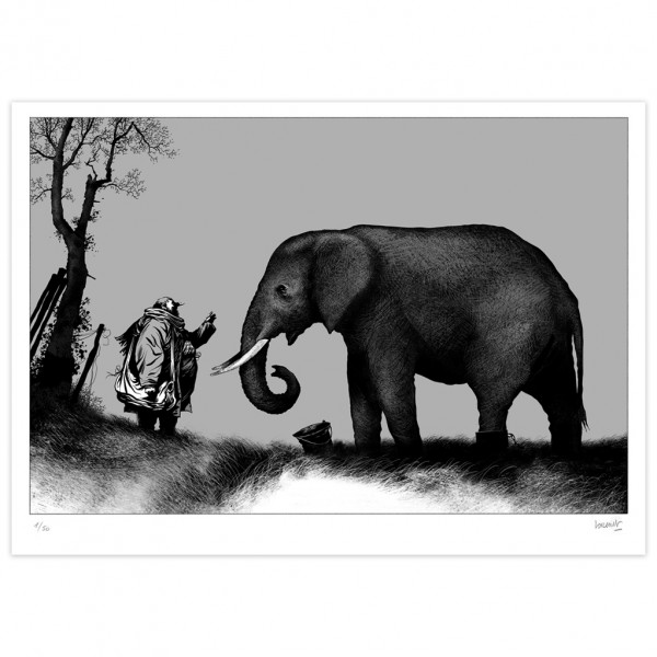 Digigraphie Blast de Manu Larcenet, rencontre avec un éléphant