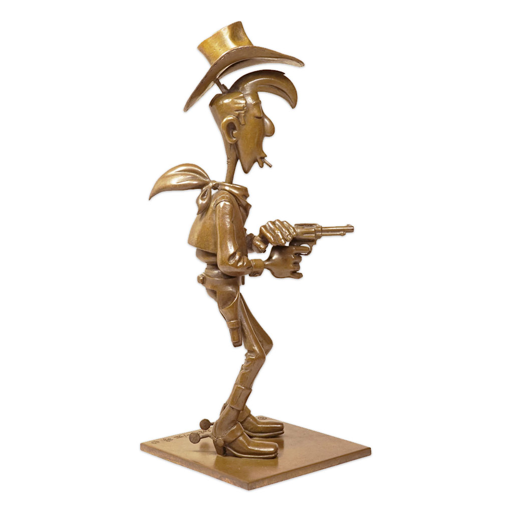 Bronze d'art Lucky Luke tirant plus vite que son ombre - secondaire-1