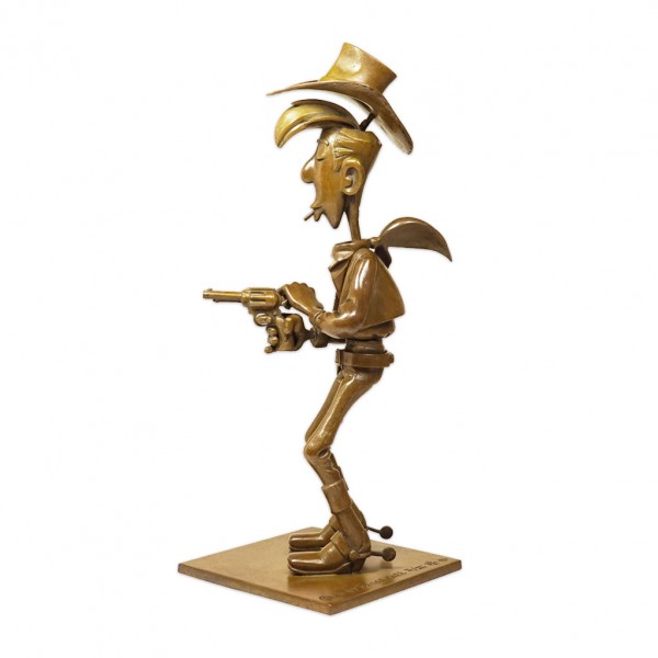 Bronze d'art Lucky Luke tirant plus vite que son ombre