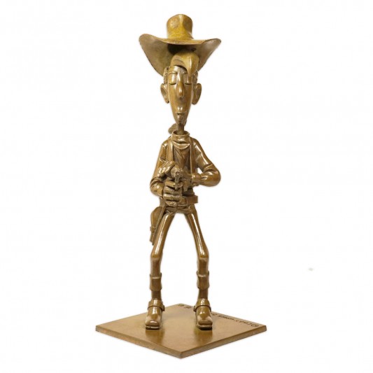 Bronze d'art Lucky Luke tirant plus vite que son ombre - secondaire-4