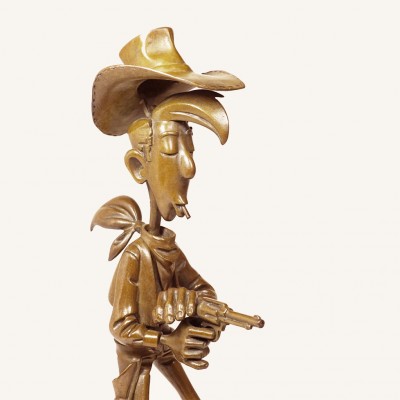 Bronze d'art Lucky Luke tirant plus vite que son ombre - secondaire-5