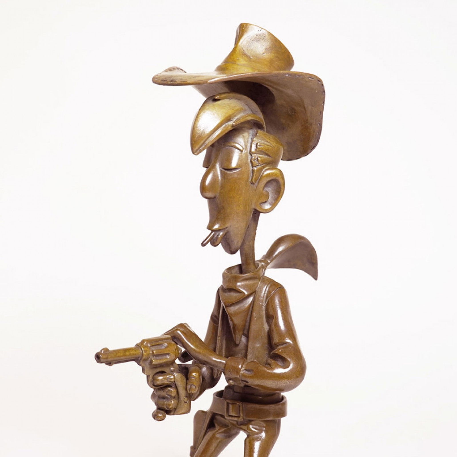 Art bronze Lucky Luke tirant plus vite que son ombre - Figurines