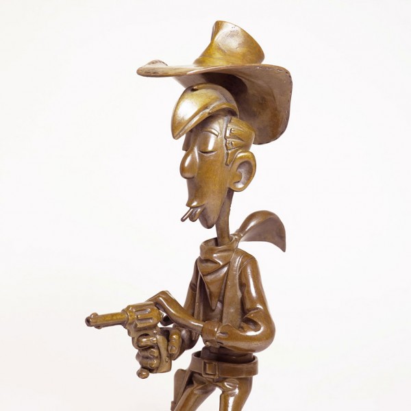 Art bronze Lucky Luke tirant plus vite que son ombre