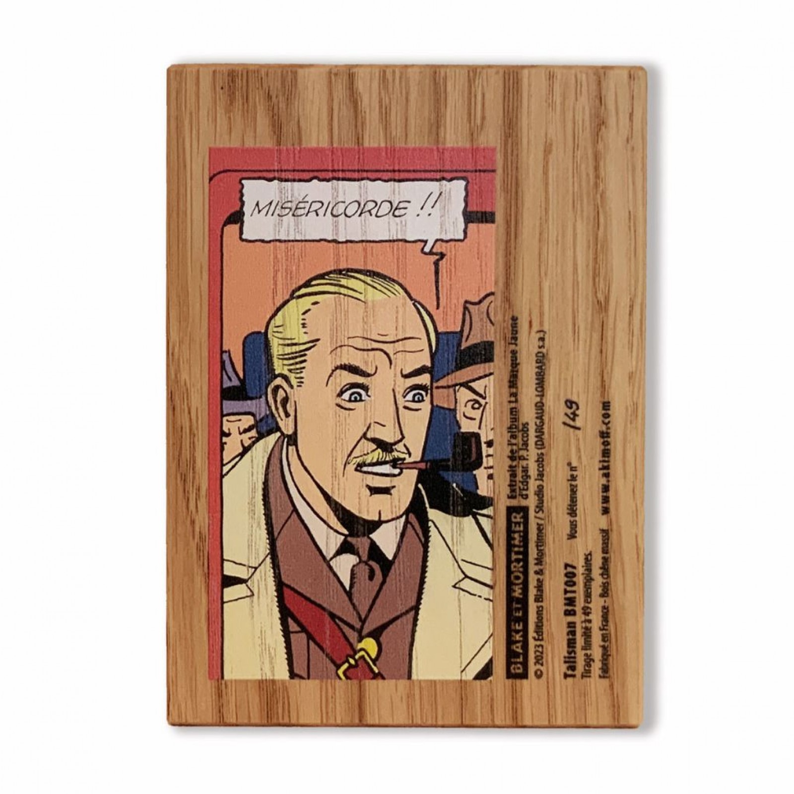 Talisman en chêne double face, Blake et Mortimer, La Marque Jaune, Dans le  train - Plaques décoratives