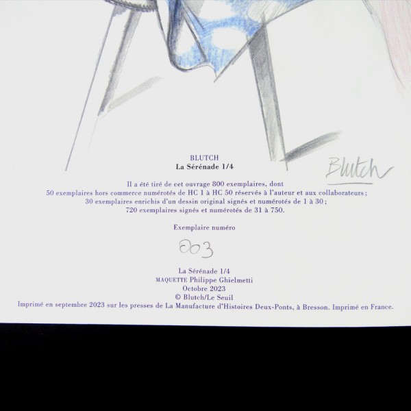 Portfolio Blutch - La Sérénade - Volume 1 - Version avec un dessin original