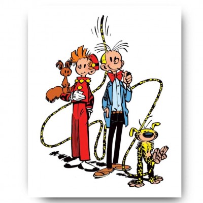 Tableau Spirou - Spirou, Fantasio, Spip et le Marsupilami - 40 x 45 cm - Caisse américaine noire - secondaire-1