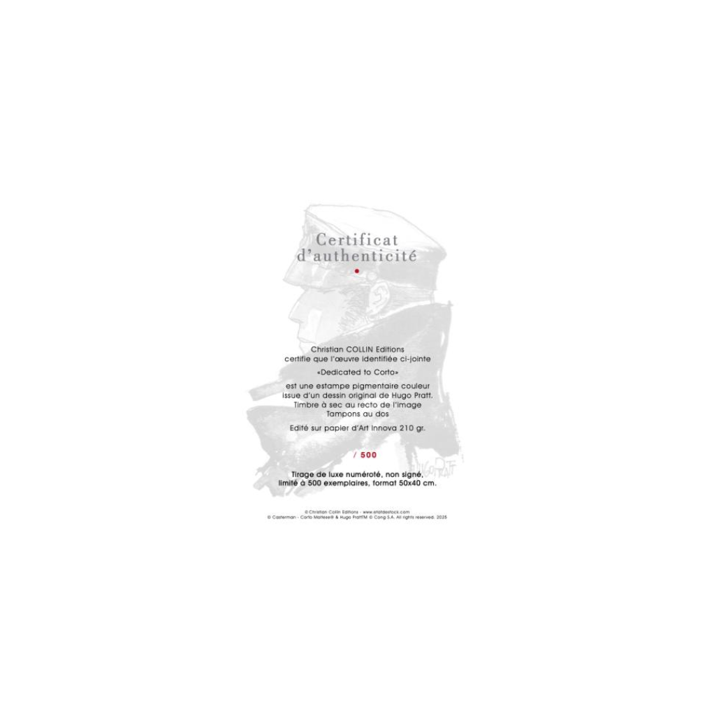 Estampe pigmentaire - Dedicated to Corto Maltese - Hugo Pratt - secondaire-1
