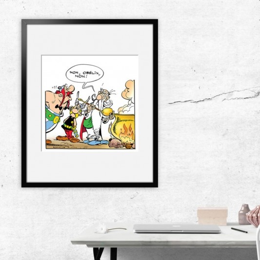 Digigraphie Astérix et Obélix - Obélix non ! - 40 X 50 cm - Cadre noir - secondaire-1